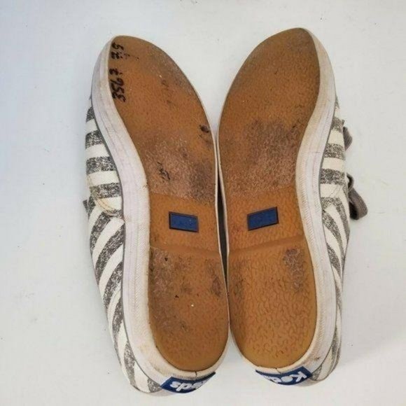 Keds Womens Sneakers Shoes Size 7 Striped Gray White Canvas Athletic Comfort - Picture 10 of 11